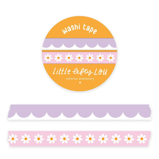 Washi Tape Set - 2 Slim Lilac Scalloped and Pink Daisies