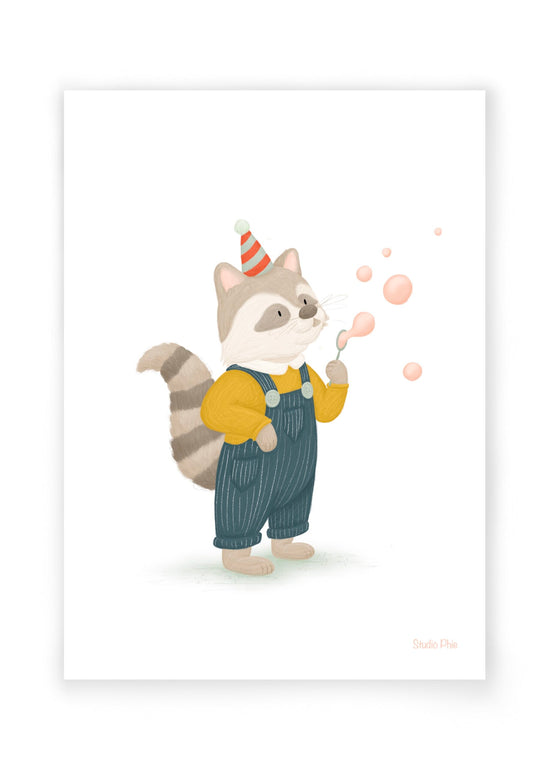 Postcard  -  Raccoon Bubbles