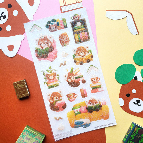 Stickii - Sticker Sheet - Bookish Red Panda