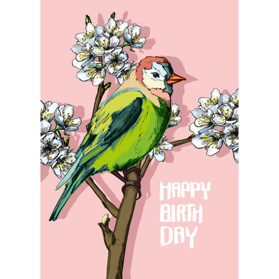 Kaart - Happy Birthday Bloesem en Vogel