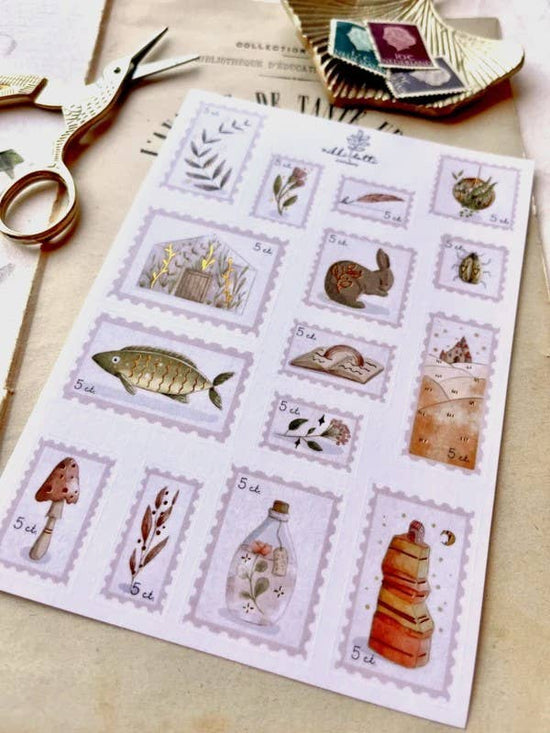 Sticker sheet - Postage stamps Gold foil