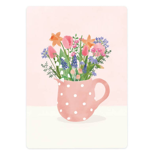Postcard - Spring Flowers in a Polka Dot Jug