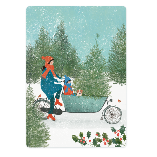 Winter/KerstKaart - Bakfiets in de Sneeuw