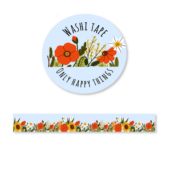 Washi tape - Blooming flowers blue