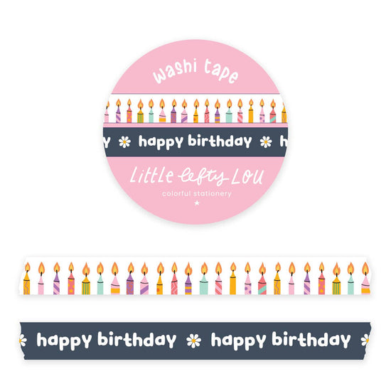 Washi Tape Set - 2 Slim Birthday Candles + Happy Birthday