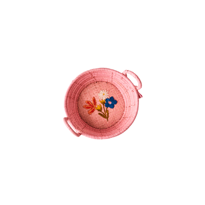 RICE - Raffia mandje - Blauw & Roze