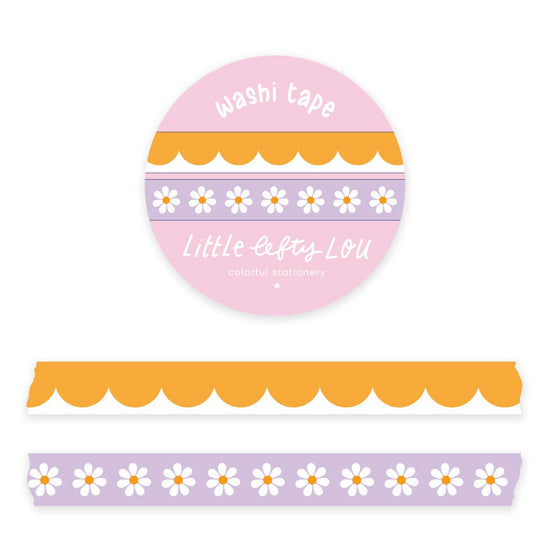 Washi Tape Set - 2 Slim Ochre Scalloped and Lilac Daisies